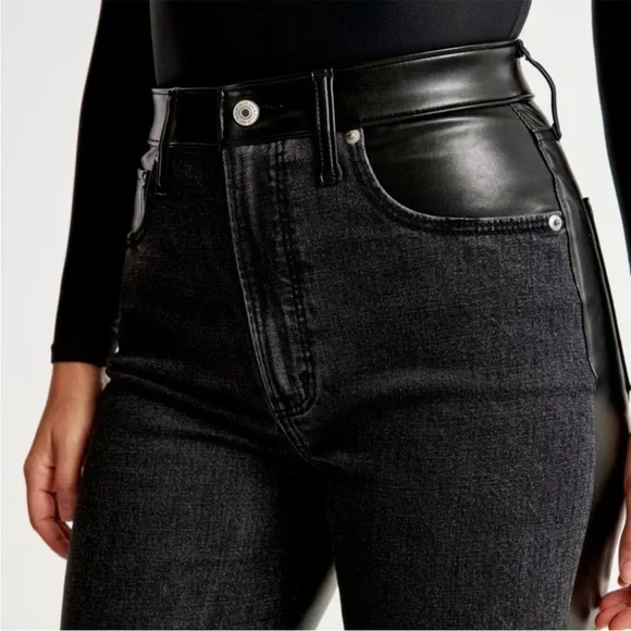 Abercrombie & fitch Curve Love Ankle Straight two toned black jean/leather pants - Picture 9 of 10